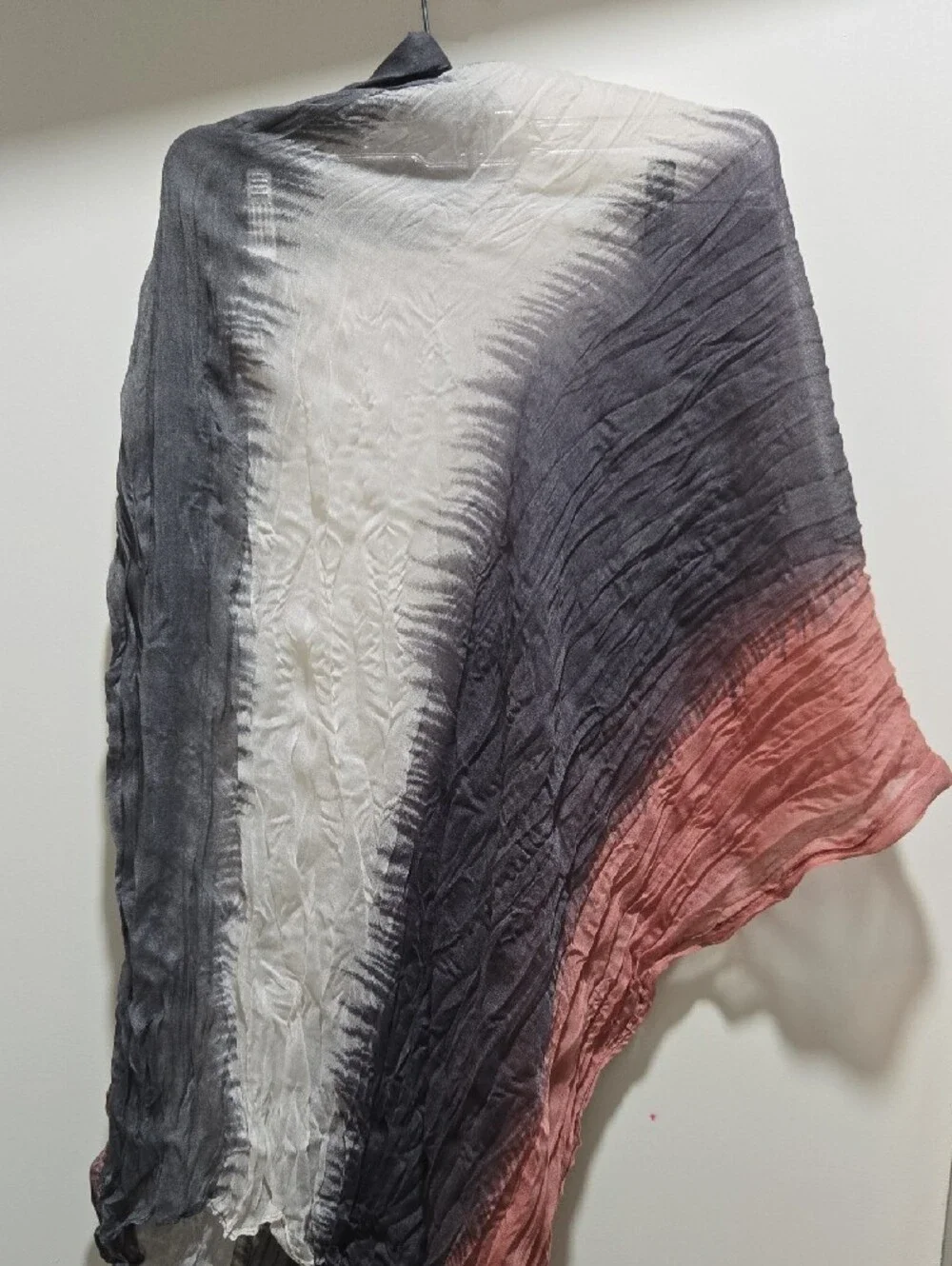 Crinkled Tri-Color Lightweight Scarf - Charcoal, Ivory & Dusty Rose